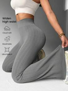 Simple & Fashionable Casual Gray Loose Fitting Seamless Flared Sports Pants - Grey - View 1