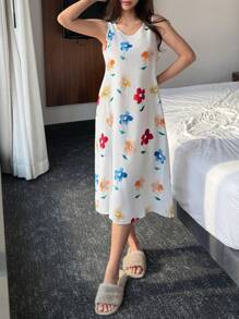 DAZY 花卉印花无袖女式睡袍睡衣，Moo Moo