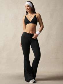 VARSIVA Women's Solid Color Flared Leg Fit Yoga Leggings - Black - View 4