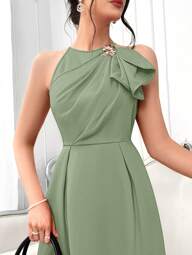 Modelyn 1pc Women's Elegant Solid Color Halter Dress