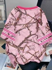 Street Style 25 Letter & Branch Graphic V-Neck Loose T-Shirt, Casual For Teen Girls, Suitable For Summer - Multicolor - View 2