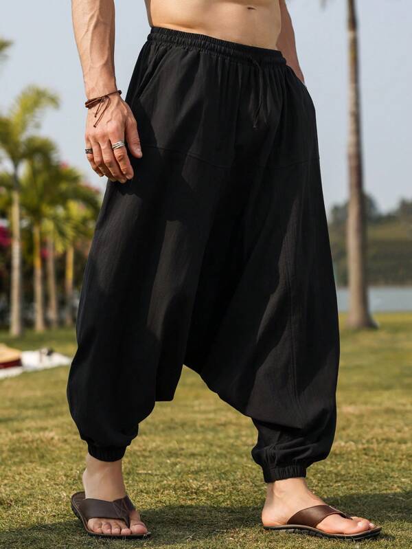 Manfinity Nomadique Pantaloni lungi pentru bărbați, casual, supradimensionați, cu șnur, talie