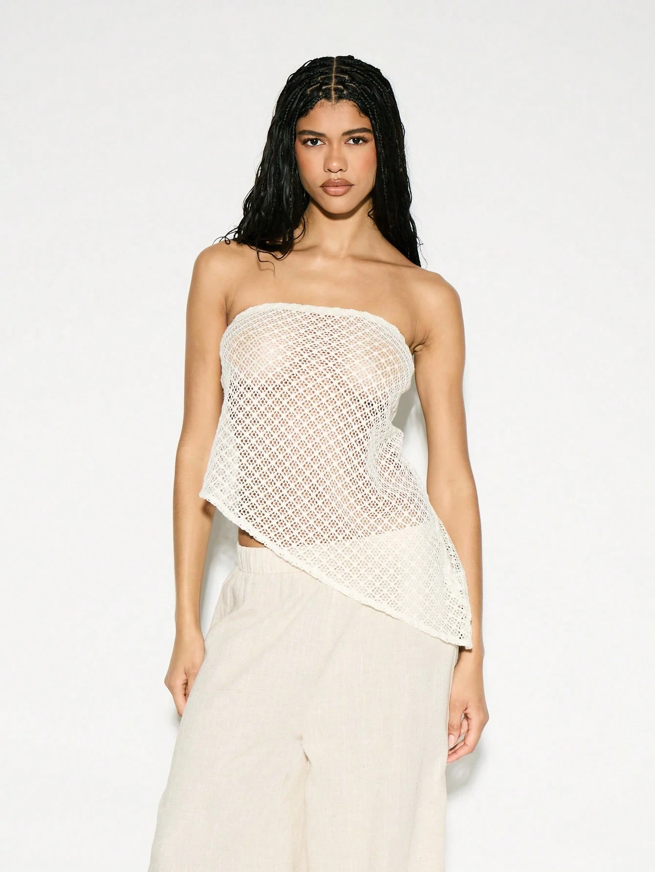 KIZN Crochet Bandeau Strapless Knit Top