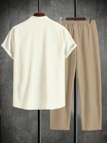 Manfinity Homme Loose Fit Minimalist Half Button Men's Shirt And Pants Set, Summer, Cozy Outfits - Multicolor - View 2