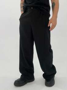 DAZY Spring Solid Black Dark Aesthetic Men Pants - Black - View 5