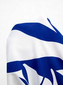 SHEIN LUNE Plus-Size Summer Boho Jumpsuit With Asymmetrical Geometric Print For Women - Blue and White - View 7