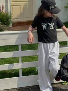 DAZY Tween Girls Short Sleeve Round Neck T-Shirt And Pants 2 Pieces Set,Girls Summer Outfits,Back To School Clothes - Black - View 2