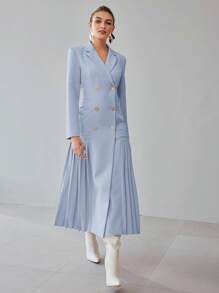 MOTF PREMIUM PLEATED DOUBLE BUTTON DRESS - Baby Blue - View 3