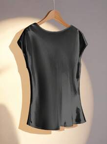 Franclia Women's Solid Color Ruffled Collar Cap Sleeve Elegant Blouse - Black - View 2