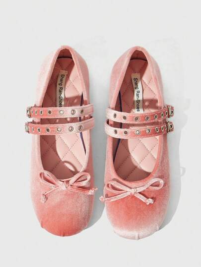 Kawaii Bailarinas rosa con correa de tobillo para mujer, con punta cerrada, suela suave, apropiadas para vestidos de fiesta, estilo punk gótico