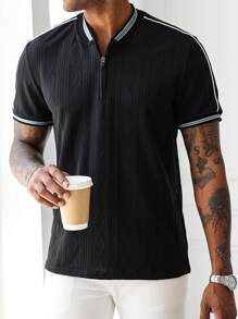 Manfinity Homme Men's Summer Casual Contrast Trim Short Sleeve Polo Shirt - Black - View 5