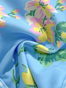 SHEIN Swim 2pcs Blue Base Colorful Printed Lace-Up Women Swimsuit For Summer Beach Vacation - Multicolor - View 5