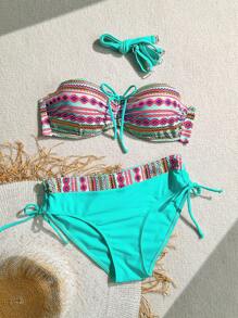 Swim Vcay Women's Printed Pushup Padded Bikini Swimsuit Set With Underwire For Summer Beach Vacation - Multicolor - View 1