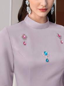 Modelyn Women's Solid Color Long Sleeve Dress, Fashionable For Summer - Mauve Purple - View 2