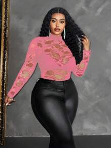 Maweii 大码女式立领透明性感纯色长袖衬衫