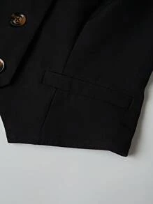 SHEIN Unity Blusa básica de mujer con escote en V profundo, bolsillos, dobladillo en forma de V, sin mangas, cuello de solapa, abierta por delante con decoración de botones, color negro - Negro - Ver 6