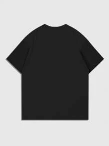 ROMWE MEN Street Life Men's Cross Graphic Print Round Neck Short Sleeve T-Shirt, Suitable For Summer - Black - View 2