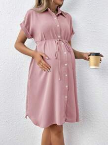 SHEIN 女士休闲宽松孕妇迷你连衣裙 - 藕粉色 - 查看 5