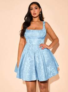 SHEIN BAE Plus Size Women Elegant Sexy Bowknot V-Neck Jacquard Satin A-Line Mini Dress, Back To School Dress, Short Dress,Birthday Dresses For Women