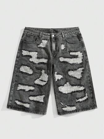 Grunge Punk Pantalones vaqueros de hombre de longitud 7/8 lavados y desgastados de estilo casual