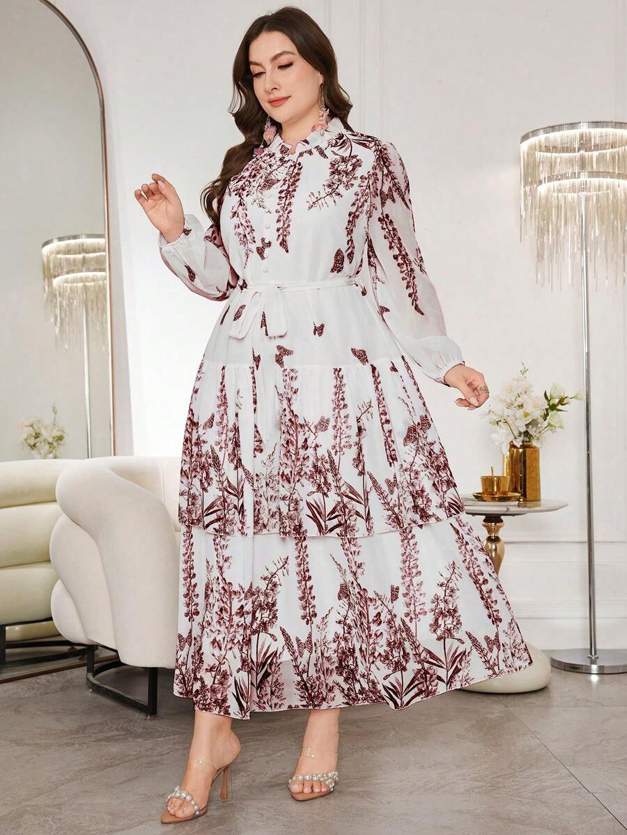 Modelyn Elegant Romantic Elegant Fashion Chiffon Plus Size Dress Fall Cloth For Women - Burgundy - View 1