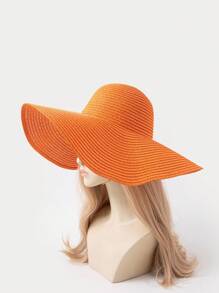 2pcs Women Wide Brim Straw Hat And Bag Set - Orange - View 2