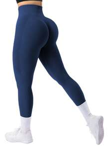 SHEIN Sport Studio Leggings a vita alta senza cuciture e attillati per donne - controllo della pancia, morbidi, elastici, traspiranti e con buona mobilità a 4 vie, per migliorare il seno e ideali per trekking, allenamento, corsa, ciclismo, yoga, pickleball ed altre attività casual