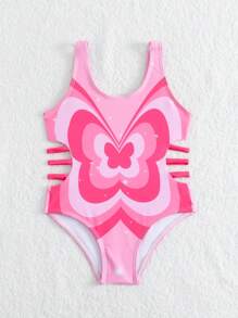 1pc Girls'Random Digital Print One-Piece Swimsuit - Pink - View 6