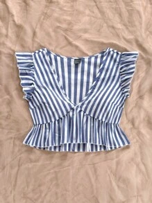 Soleia Blusas Volante A rayas Bohemio - Azul y blanco - Ver 3