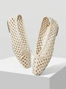 MOTF PREMIUM WOMEN'S WOVEN BOW DECOR WHITE FLATS FOR CHRISTMAS SPRING SHOES - White - View 4