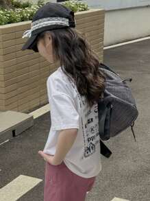 DAZY Tween Girl Round Neck Printed Short Sleeve Knit T-Shirt, Summer,Back To School Clothes - White - View 5
