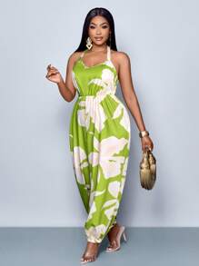 SOLERSUN Mono sin mangas con estampado tropical de halter para primavera-verano 2025