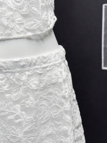 EgrlEra 2pcs Women's Lace Sheer Floral Trim Blouse + Mini Skirt Set - White - View 9