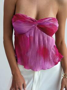 Aloruh 浪漫约会/度假露肩修身短款褶皱扎染女士短款上衣，春夏 - 彩色 - 查看 3