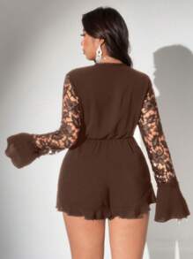 Viva Relle 加大码深V领连体裤，纯色长袖，夏季时尚