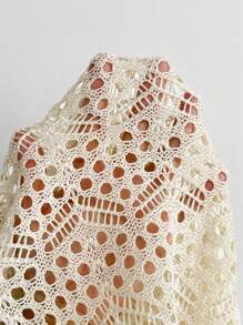 SHEIN Swim Beach Vacation New Solid Color Beachwear Short Sleeve Loose Button Cover Up With Pockets Design For Summer - Beige - View 6