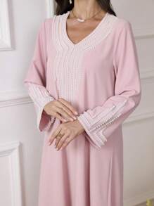 Al Najma Vestaglia lunga da donna ampia con ricami e perline, per festival, kaftan modesto