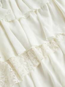 SHEIN MOD Sự thanh lịch theo phong cách Boho-Western: Chân váy dài bằng vải voan và ren bồng bềnh thập niên 70 màu mơ - Người bạn đồng hành dễ dàng cho những buổi dã ngoại giờ vàng & những chuyến phiêu lưu theo phong cách Bohemian, Kỳ nghỉ, Boho, Hòa nhạc đồng quê, Lễ hội Raves, Bữa sáng muộn, Kỳ nghỉ biển, Mùa hè châu Âu - Màu be - Xem 3