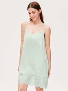 LUVLETTE Wedding Essential Embroidered Sexy Nightdress Cotton Airy Women Pajamas Slip Dress Lingerie As Outerwear& Pyjamadressing - Green - View 8