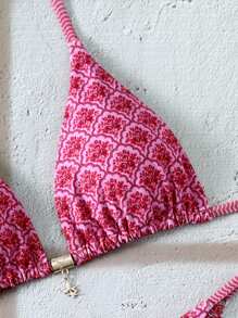 Swim Mod Set de 2 piezas Nuevo bikini de tanga con estampado floral multicolor para mujer, conjunto de traje de baño para playa y resort