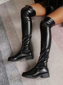 ROMWE Goth Plain Women's Over-The-Knee Boots Fall For Christmas And New Year Holiday Valentines Spring Shoes