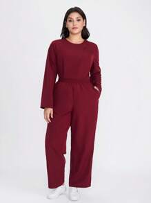 Scrubzie Plus Size Moisture-Wicking Long Sleeve Tunic & Pants Nursing/ Scrub Uniform Set - Burgundy - View 5