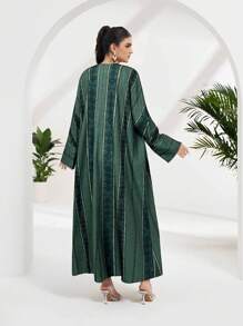 Al Najma Women's Colorful Striped Long Sleeve Arab Style Robe Jacket, Modest Abaya - Green - View 6