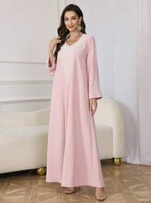 Al Najma Vestaglia lunga da donna ampia con ricami e perline, per festival, kaftan modesto