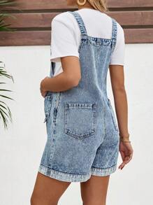 SHEIN 孕妇休闲百搭牛仔连体裤，带口袋，母亲节/妈妈/母亲/妈妈/母亲节/妈妈/妈妈/母亲节礼物，夏季/女士夏季服装/夏季服装/可爱夏季上衣/夏季下装 - 藍色 - 查看 2