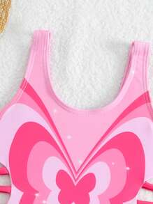 1pc Girls'Random Digital Print One-Piece Swimsuit - Pink - View 3