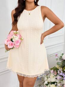 SHEIN Frenchy Plus Size Women Solid Color Backless Lace-Up Flounce Hem Sleeveless Dress,Graduation Dress - Apricot - View 1