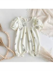 Loomiva 女童卡通恐龙印花圆领短袖连体衣 - 杏色 - 查看 1