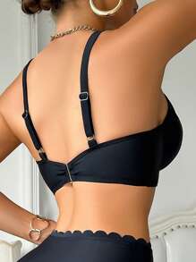 Swim DD+ SS2025 Women Spring/Summer Beach Bikini Top,Beachwear,Solid Colour DD+ Bikini Tops - Black - View 2