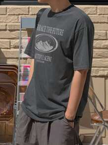 DAZY 字母印花T恤，时尚夏日穿搭 - 灰色 - 查看 4